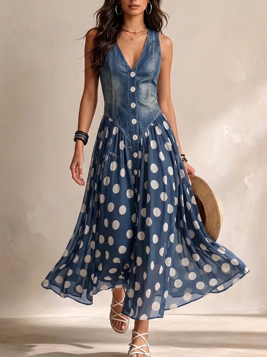 Bianca™ - Midi Chiffon Dress with Polka-Dot Pattern