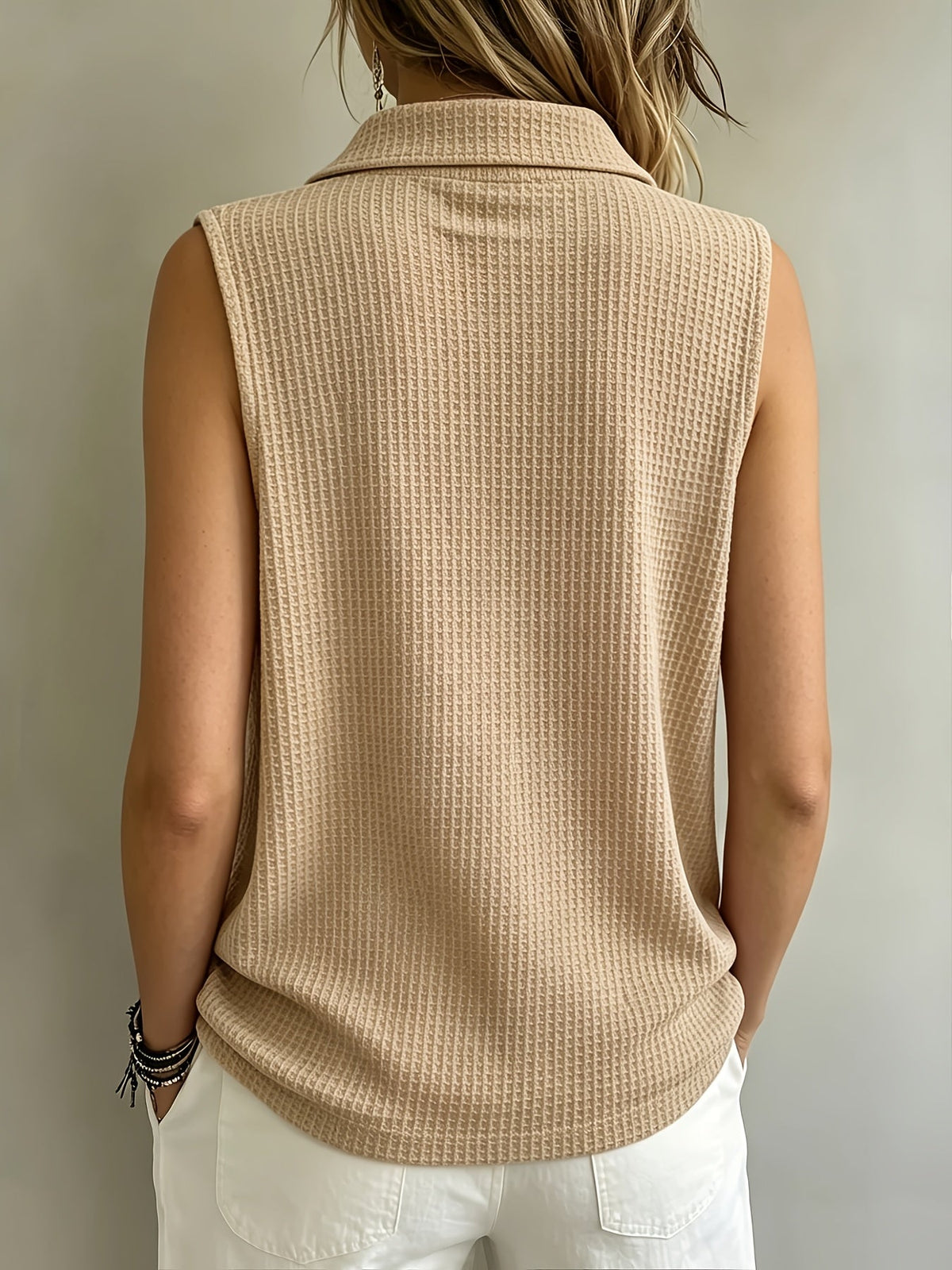 Nola | Waffle Button Sleeveless Top