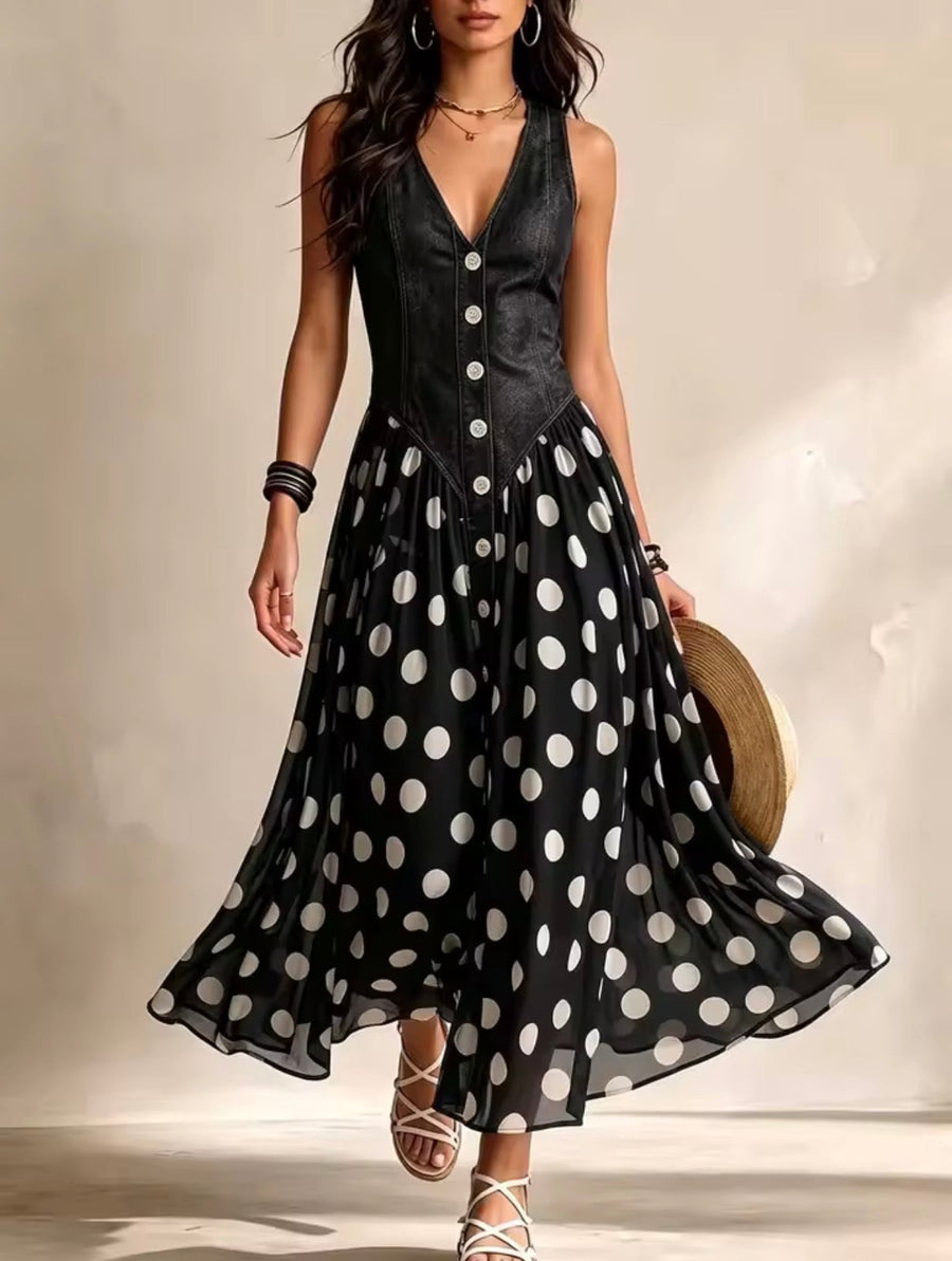 Bianca™ - Midi Chiffon Dress with Polka-Dot Pattern