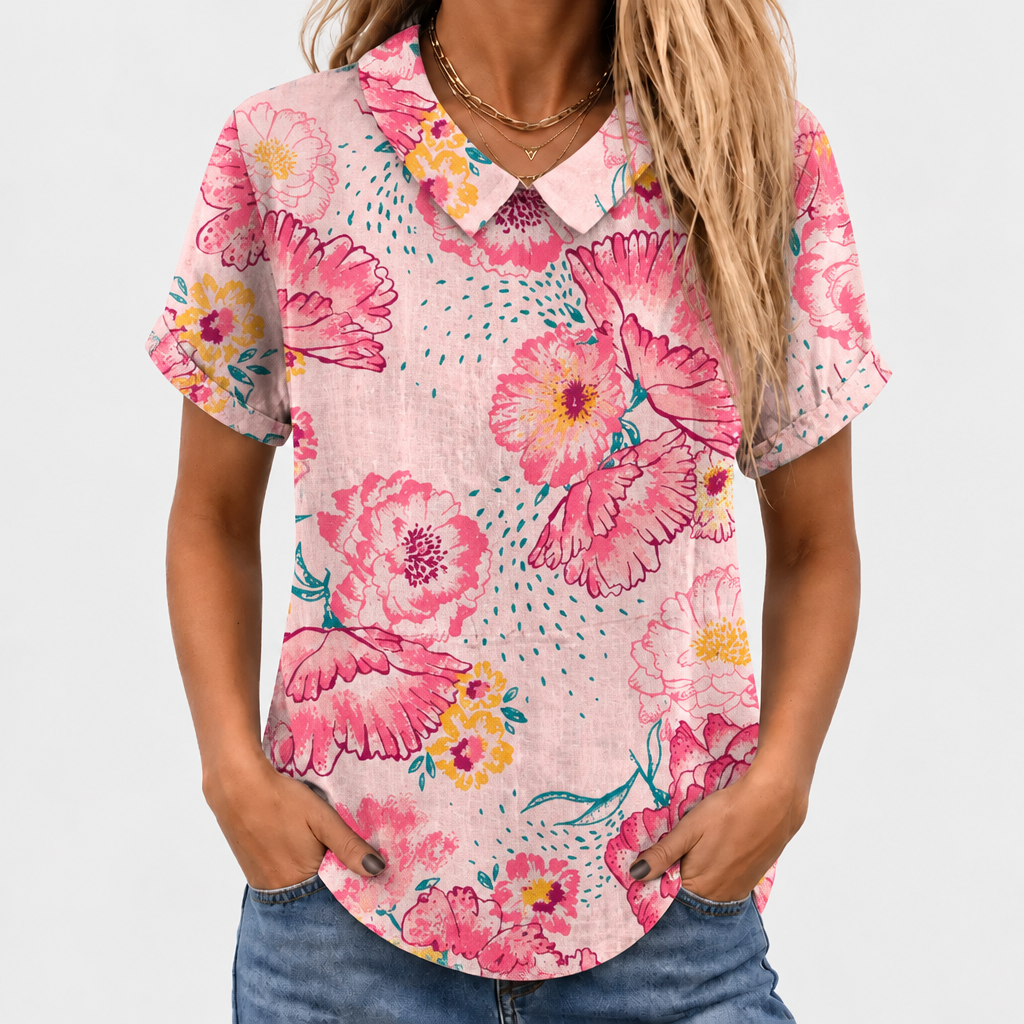 Lily™ - Pink Floral Collared Top