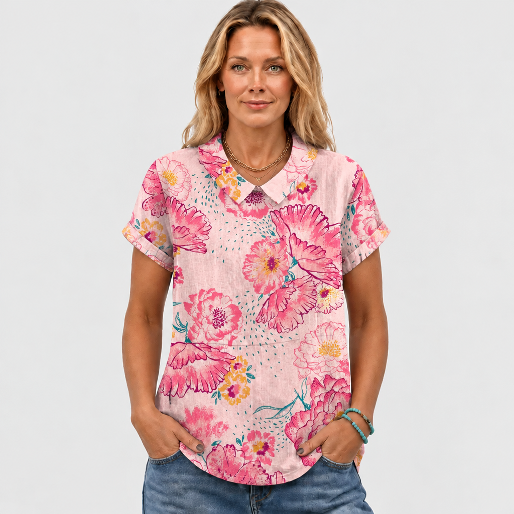 Lily™ - Pink Floral Collared Top