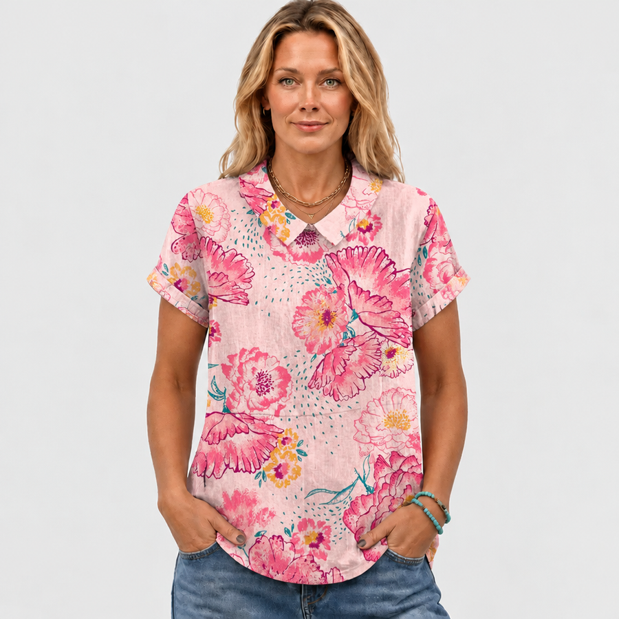 Lily™ - Pink Floral Collared Top