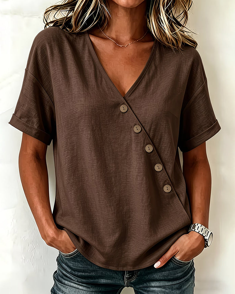Audrey | Asymmetrical Button Blouse
