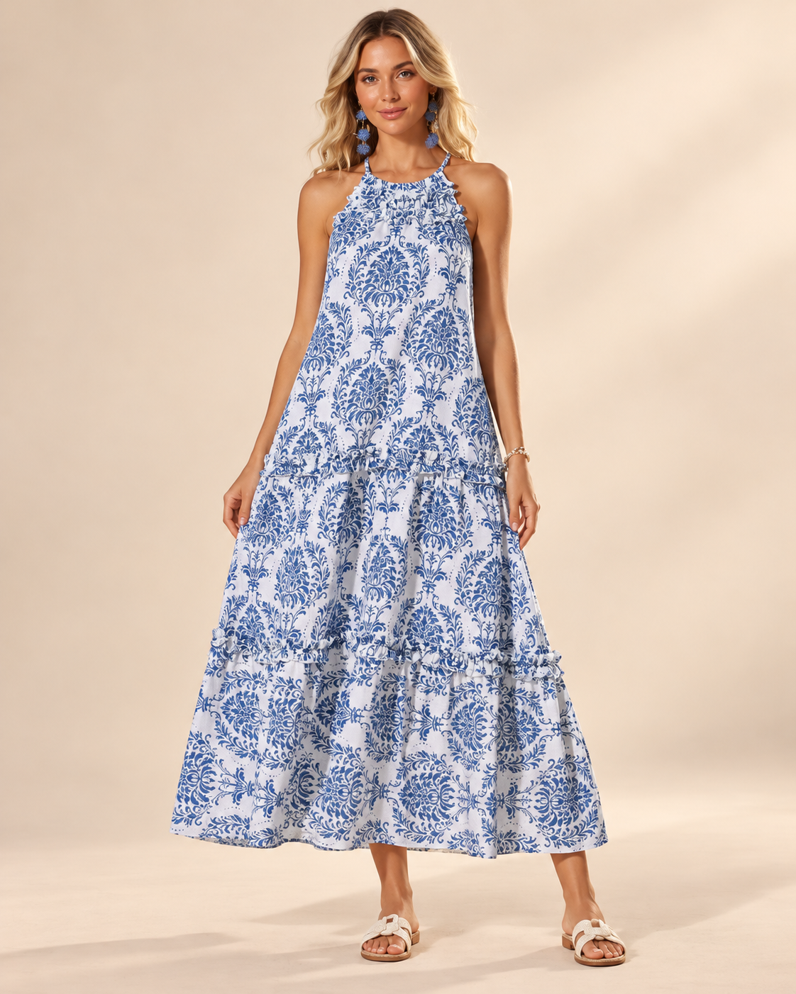 FELICITY – Chic Boho Halter Tiered Maxi Dress