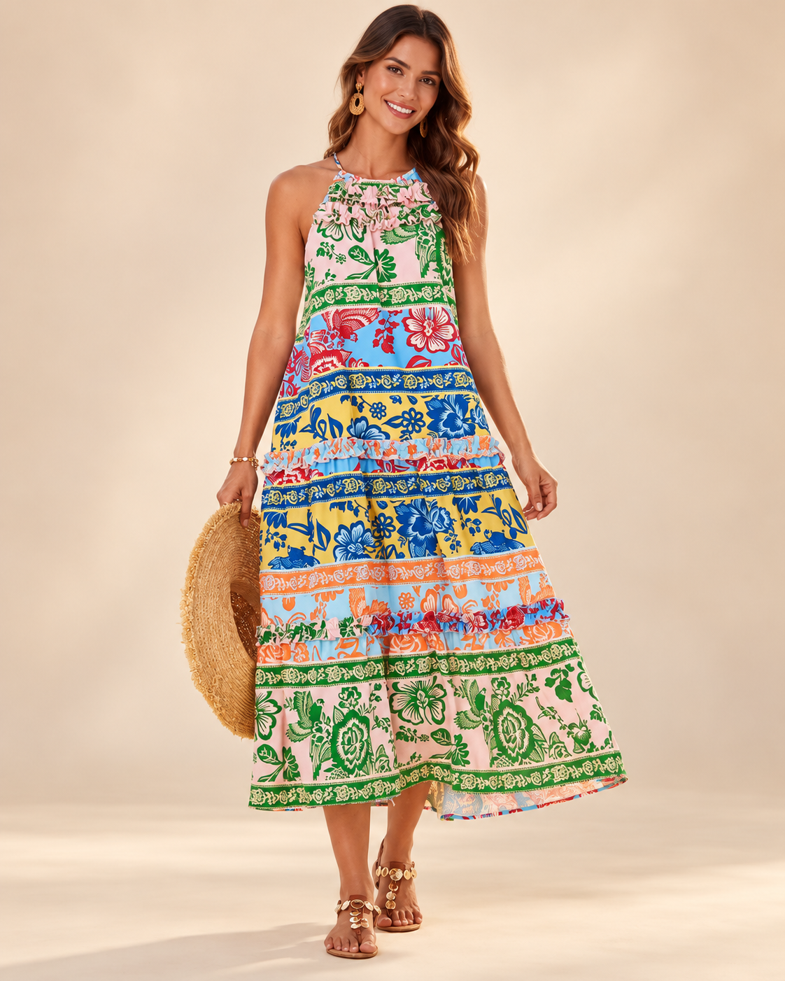 FELICITY – Chic Boho Halter Tiered Maxi Dress